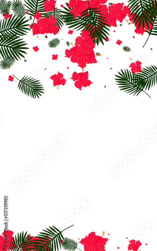 Fototapeta Naklejka Na Ścianę i Meble -  Yellow Flora Background White Vector. Leaves Holiday Frame. Green Flower. Brazil Pattern. Orange Silhouette Card.