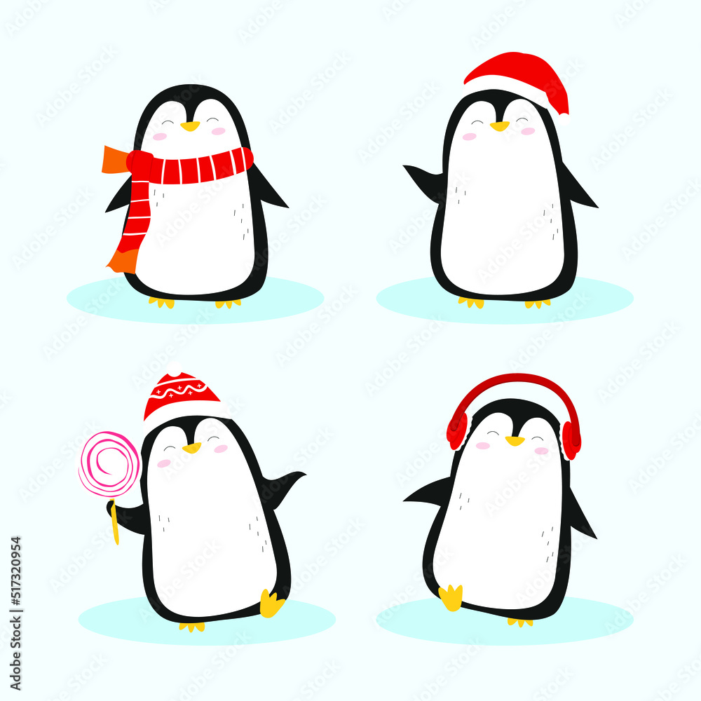 Obraz premium Penguins characters in various illustrations vector