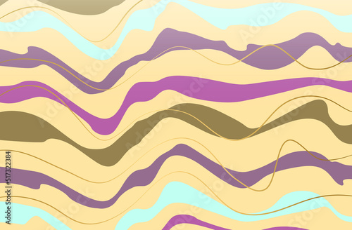 Groovy abstract background with golden brush lines. Liquid drawing effect, concept of psychedelic depressive, distressed state. Vector illustration. Banner, curved stripes. Mixed groovy texture