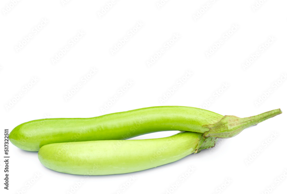 Fresh green long Thai eggplants isolated on white background. Concept : Organic vegetables. Healthy food that can cook in variety menu or eat as fresh vegetables with other food. Agriculture crops. Fresh green long Thai eggplants isolated on white background. Concept : Organic vegetables. Healthy food that can cook in variety menu or eat as fresh vegetables with other food. Agriculture crops.