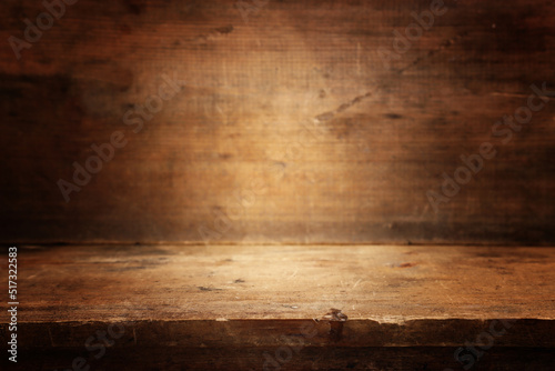 Image of table in front dark wooden brown background