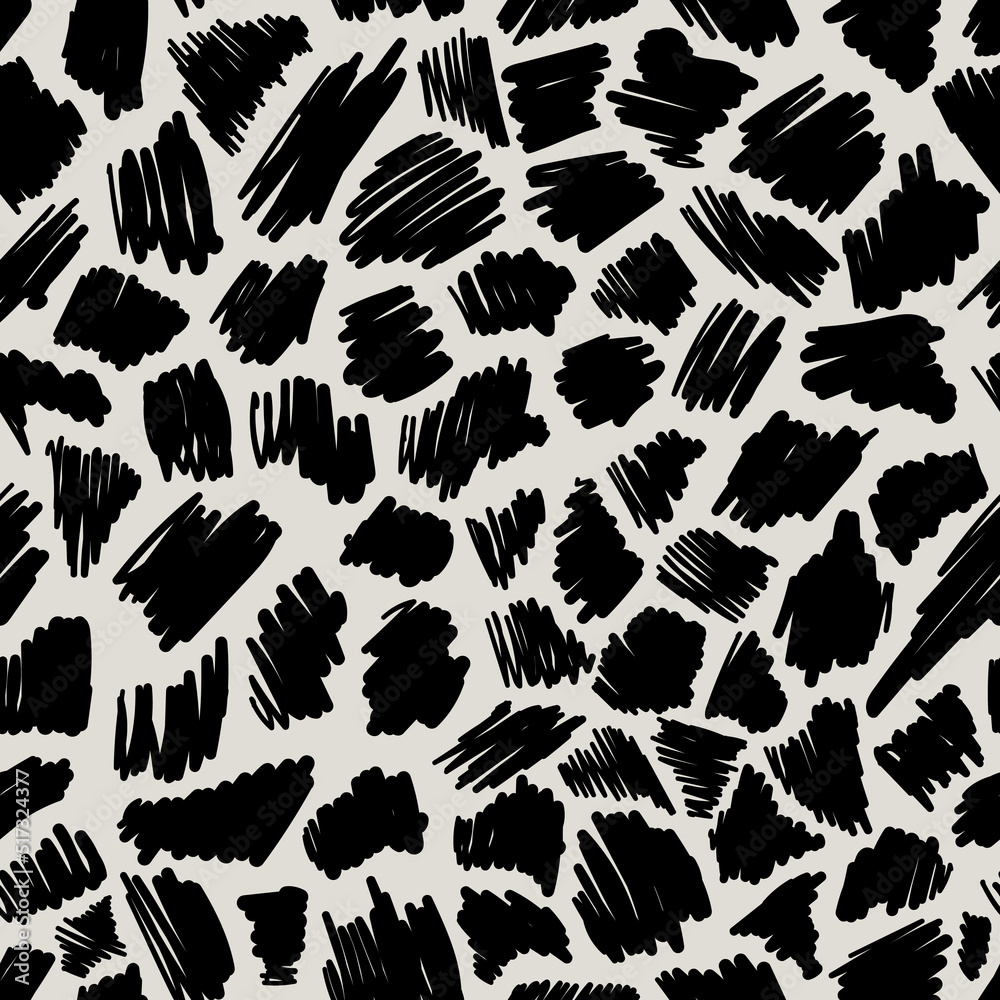 Creative minimalist hand draw Abstract art grunge seamless pattern with black stroke abstract background