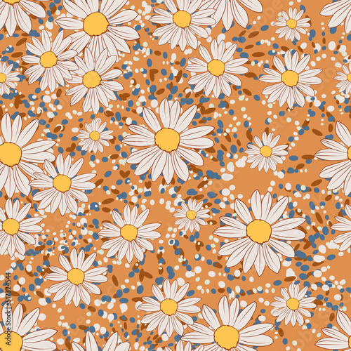 Beautiful vector seamless simple pattern with chamomilies
