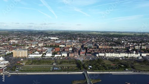 Aerial drone view of Southport harbour and city, United Kingdom photo