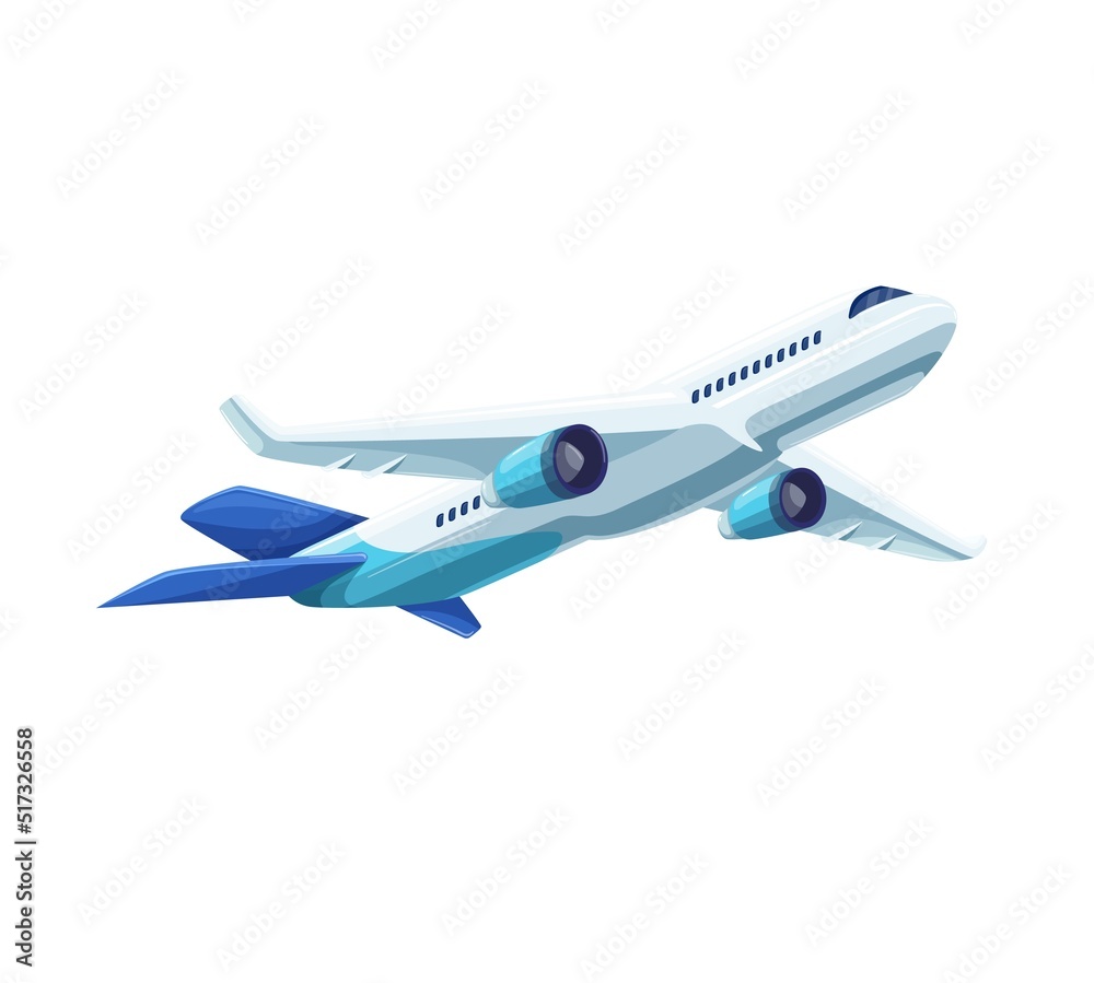 Plane take off, commercial jet flying for delivery, aircraft with passengers taking off
