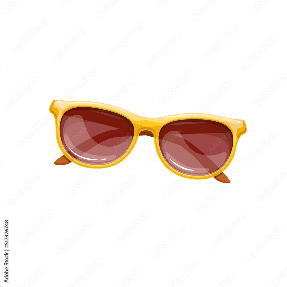 Summer beach sunglasses, isolated fashion yellow eyewear with reflection on brown glass