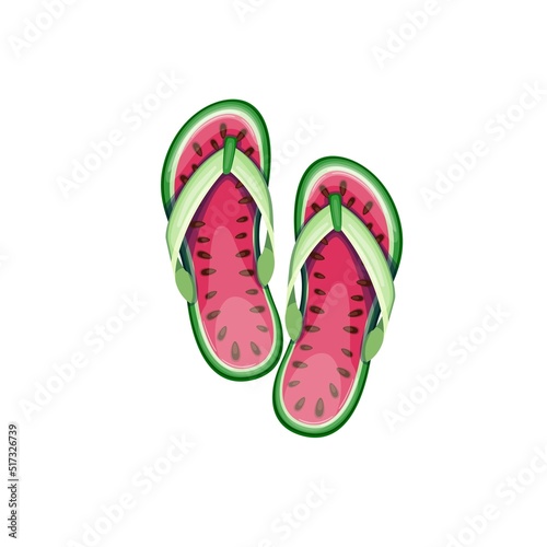 Summer beach flip flops, isolated colorful pool slippers with watermelon pattern