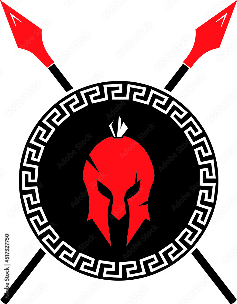 Spartan with shield and spear vector design concept. Stock Vector ...
