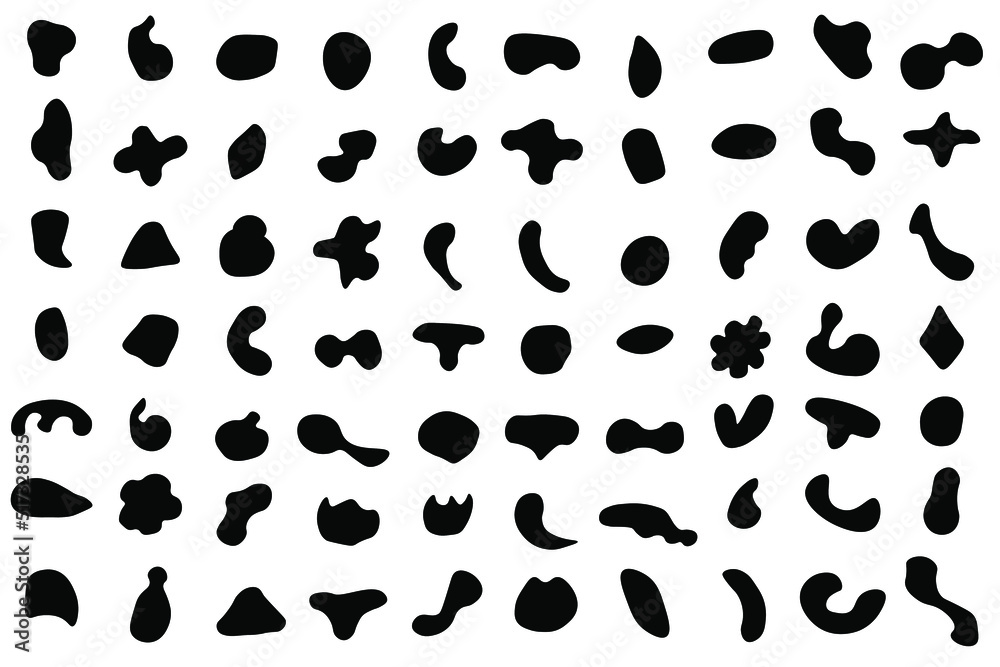 Random figures. Organic black drops of irregular shape