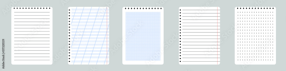 Realistic lined paper. Blank notebooks with grid for homework and ...