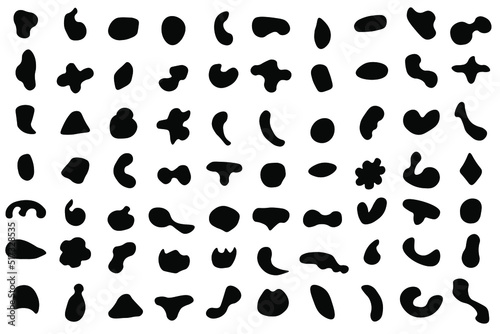 Random figures. Organic black drops of irregular shape