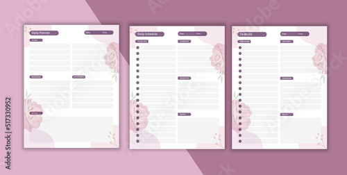 Daily planner,  schedule. To do list plan template. kdp Planner notebook with flower