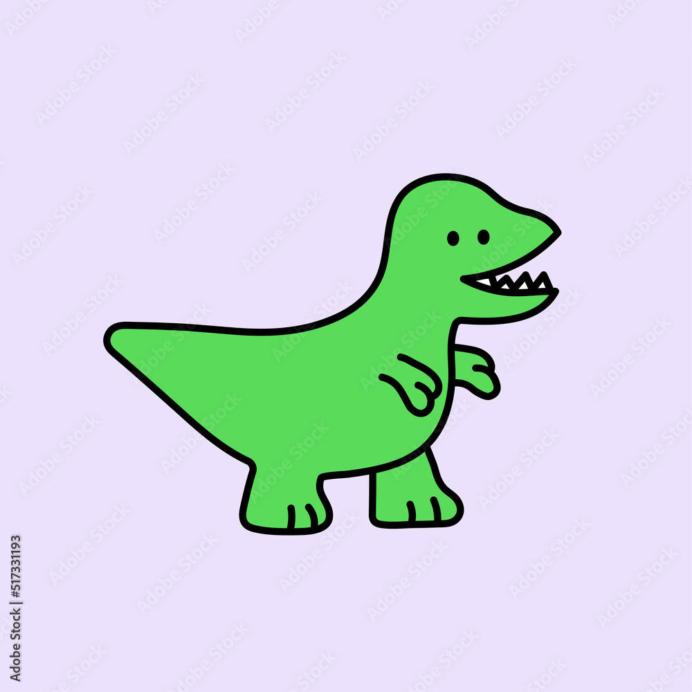 Funny cute dinosaur illustration with editable stroke. Childish cartoon t-rex icon.