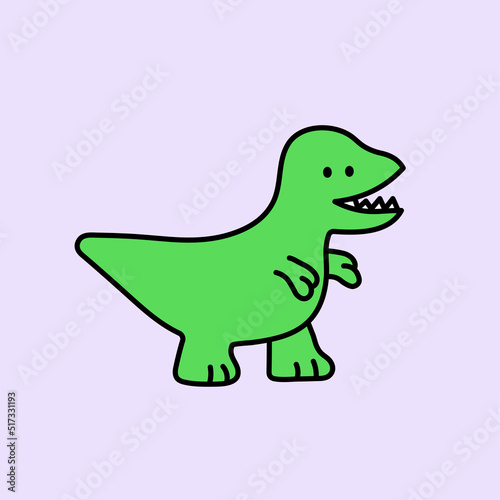 Funny cute dinosaur illustration with editable stroke. Childish cartoon t-rex icon.