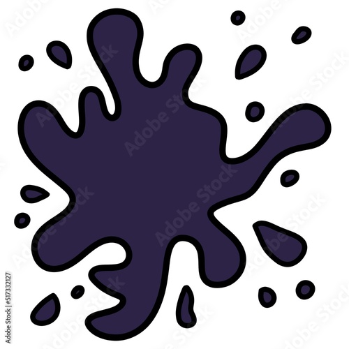 Cartoon dark violet ink splash on white background 