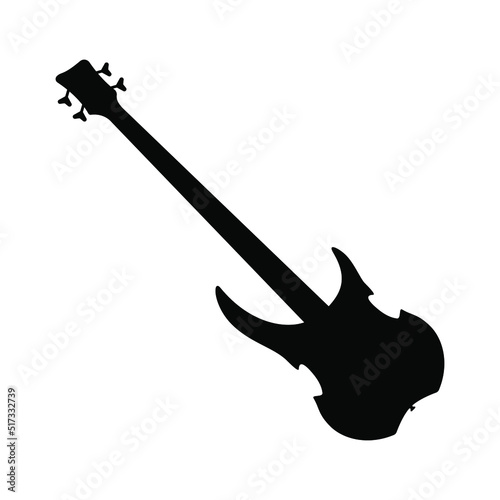 Electric bass guitar icon. Black silhouette of guitar. Music instrument icon isolated. Vector illustration.