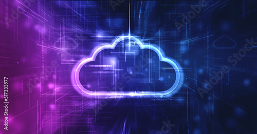 2d illustration of Cloud computing, Digital Cloud computing and network Concept background. Cyber technology, internet data storage, database and Internet server concept