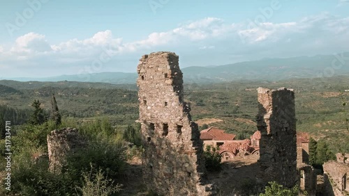 Ancient ruins of Mystras town near Sparta, Greece. UNESCO world heritage archaeological sight.  photo