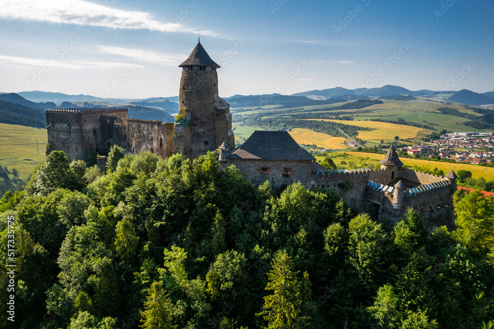 Medieval castle Stara Lubovna in SLovakia, Drone View