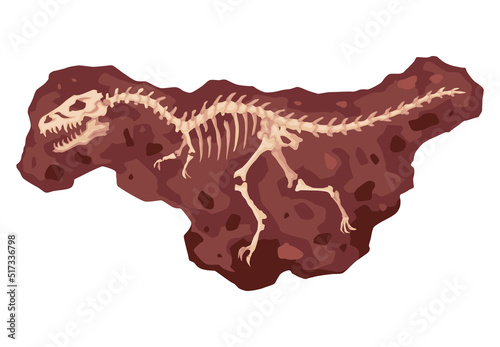 Dinosaur skeleton bone, fossil excavation of archeology isolated. Prehistoric reptile skeleton lying underground. Paleontological artifacts. Archaeological find