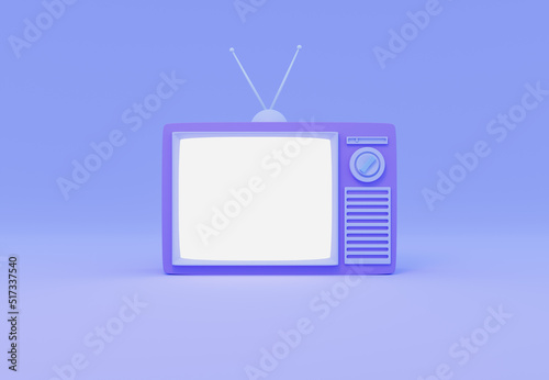 3d Rendering purple retro TV. 
