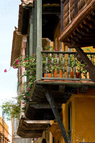 Colonial Balconies, Cartagena de Indias, Bolivar Department,, Colombia, South America. photo