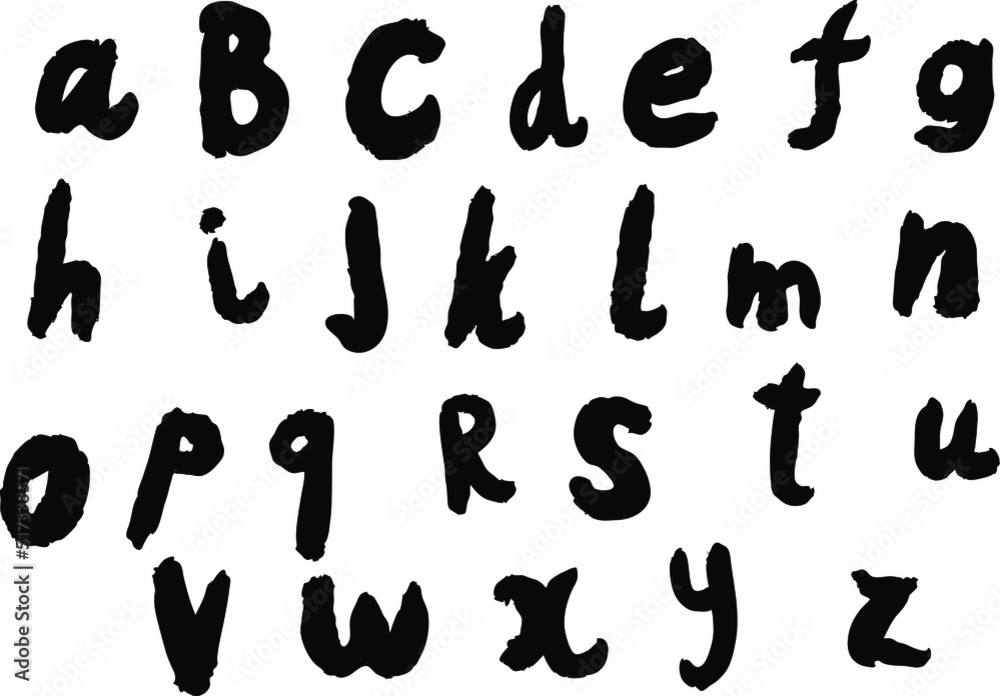 Simple black Latin alphabet Doodles set on white background