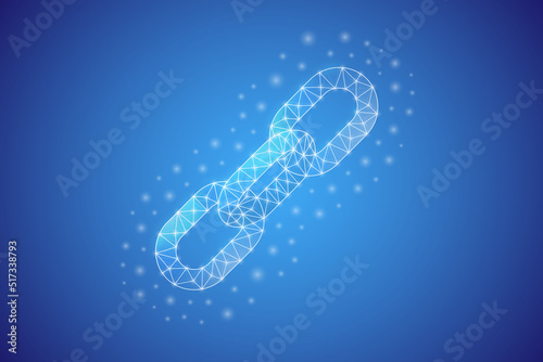 Chain low poly symbol with white connected dots. 3d geometric polygonal Blockchain. Chainlink, hyperlink, cooperation design vector illustration.