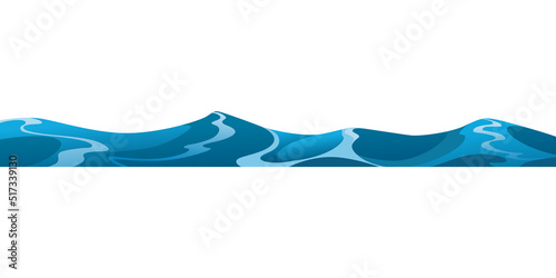Ocean or sea decorative water wave. Vector horisontal pattern for ui games. Stylized blue waves on white background