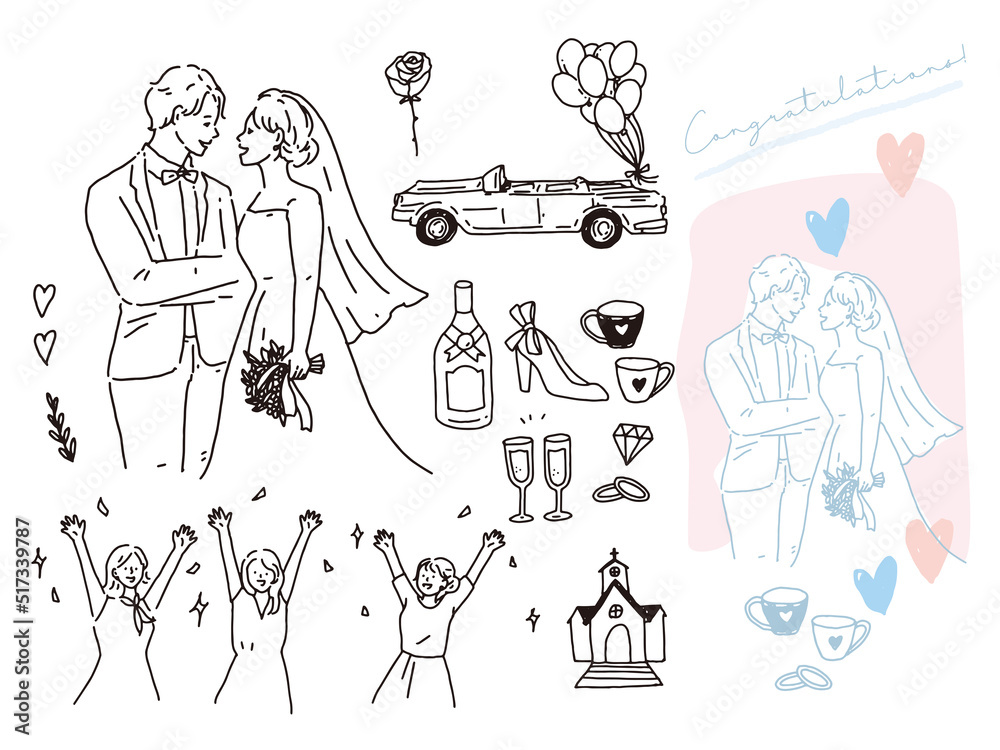 白黒、モノトーン、線画のイラスト(結婚、結婚式、カップル、夫婦、招待状、ウェルカムボード、指輪、新生活、幸せ) Illustrations of black and white, monotone, and line drawings.Weddings, couples, invitations, rings, happiness. 白黒、モノトーン、線画のイラスト(結婚、結婚式、カップル、夫婦、招待状、ウェルカムボード、指輪、新生活、幸せ) Illustrations of black and white, monotone, and line drawings.Weddings, couples, invitations, rings, happiness.