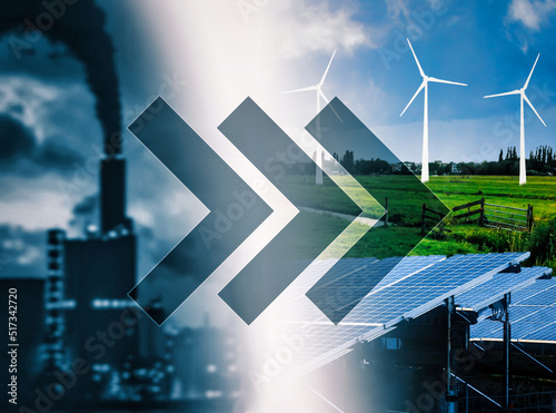Photos energy transition from fossil fuel to green energy.