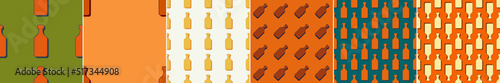 Set rum bottles seamless pattern. Line art style. Outline image. Colored repeat template. Party drinks concept. Illustration on color background. Flat design style for any purposes