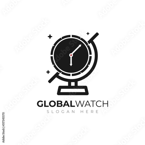 clock shape globe logo design template 