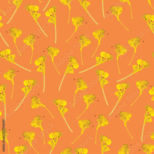 seamless plants pattern background with yellow tiny flowers , greeting card or fabric
