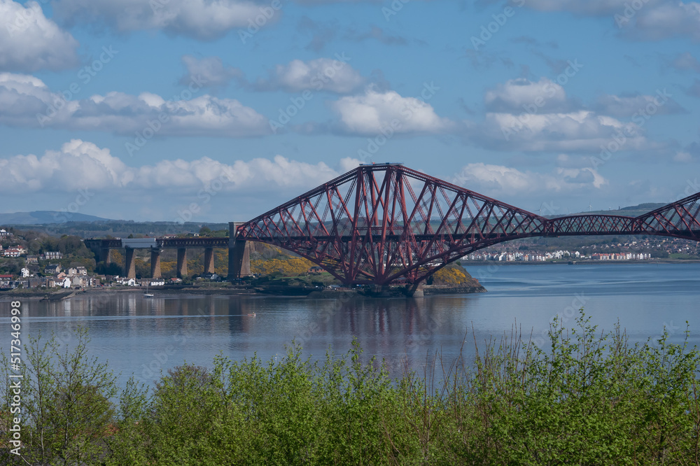 Landscape view of Queensferry Crossing railway bridge on a nice spring day 