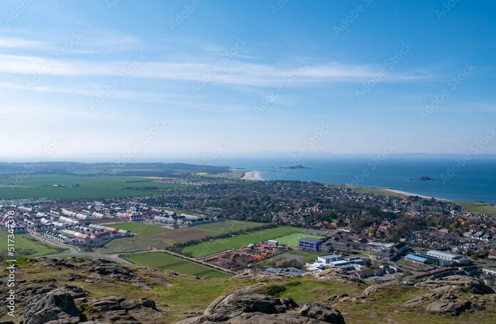 Aerial view of North Berwick and sea on a beautiful clear spring day in Scotland Aerial view of North Berwick and sea on a beautiful clear spring day in Scotland