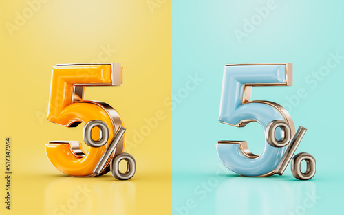 5 percent discount offer with two different glossy color orange and cyan 3d render concept