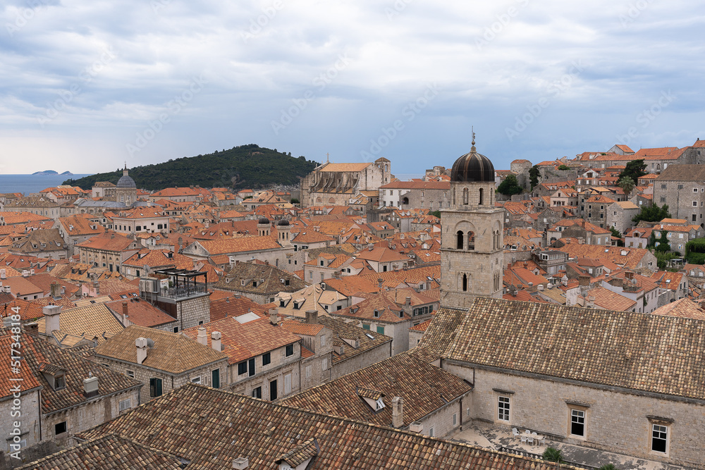 Red brick roof skyline in old town Dubrovnik in Croatia