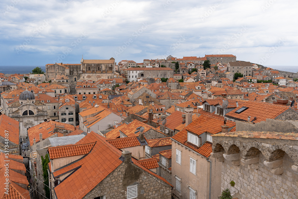 Red brick roof skyline in old town Dubrovnik in Croatia