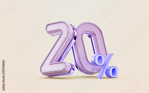 mega shopping offer 20 percent discount metallic glossy 3d render concept for holiday festival 