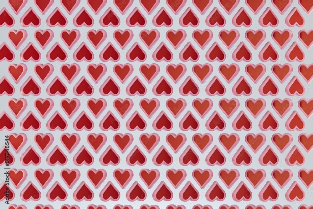 abstract background. patterns of red hearts arranged in a checkerboard pattern on a white background. 3d render. 3d illustration abstract background. patterns of red hearts arranged in a checkerboard pattern on a white background. 3d render. 3d illustration
