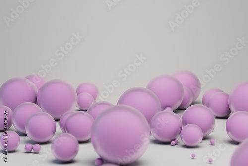 abstraction. matte balls of different sizes of pink color on a white background with a place for a signature. 3d render. 3d illustration