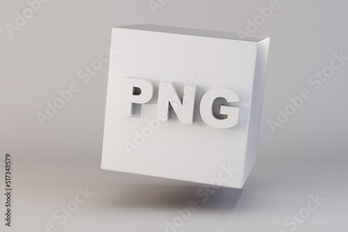 white big button labeled PNG. PNG file format. white volume button with a shadow on a white background. 3d render. 3d illustration