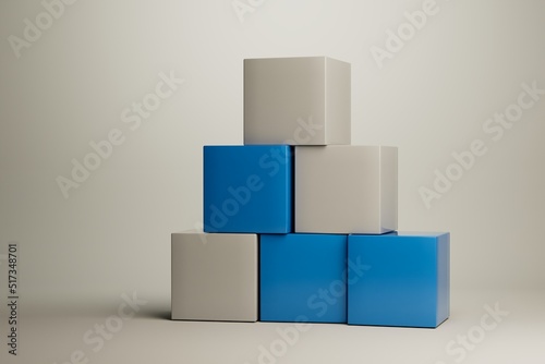 white and blue cubes. boxes stacked on top of each other on a white background. 3d render. 3d illustration