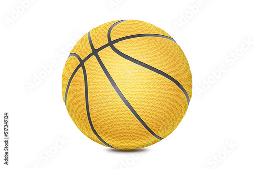 Basketball isolated on white background. Yellow ball, sport object concept. New golden color basketball with black lines. 3D rendering model.