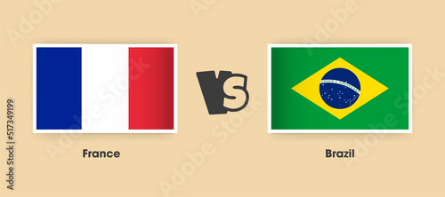 France vs Brazil flags placed side by side. Creative stylish national flags of France and Brazil with background