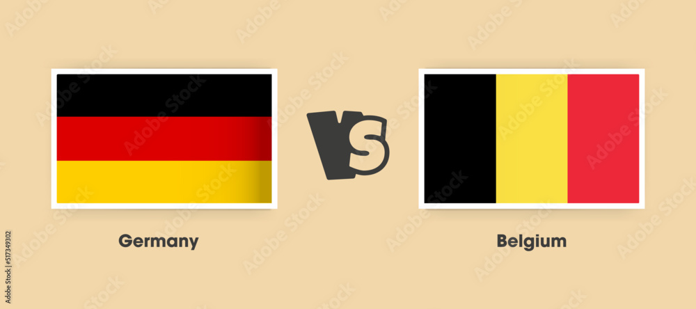 Germany vs Belgium flags placed side by side. Creative stylish national flags of Germany and Belgium with background