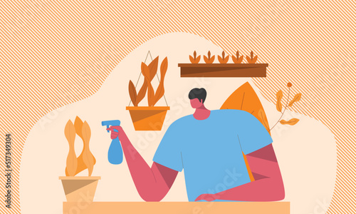 A Man Watering Plants Inside House