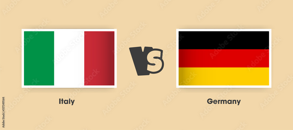 Italy vs Germany flags placed side by side. Creative stylish national flags of Italy and Germany with background