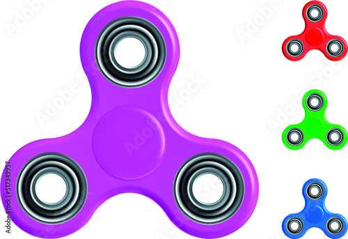 Red, yellow, blue fidget Spinner isolated on white background. Vector EPS-10